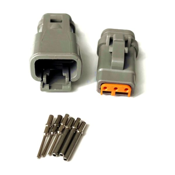 Deutsch DTM E007 3 pin connector kit, grey, with plug, receptacle and pins