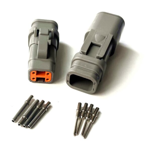 Deutsch DTM E007 4 pin connector kit, grey, with plug, receptacle and solid pins