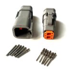 Deutsch DTM E007 6 pin connector kit, grey, with plug, receptacle and solid pins