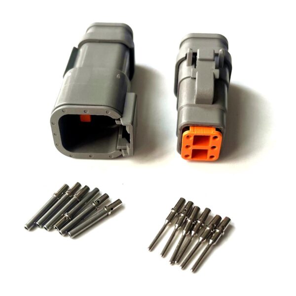 Deutsch DTM E007 6 pin connector kit, grey, with plug, receptacle and solid pins